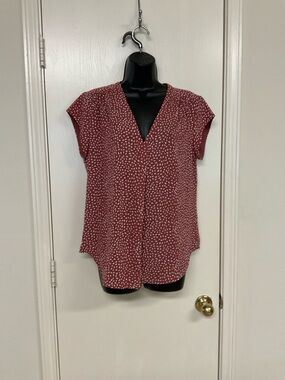 fun 2 fun Rose Red Cap Sleeve V-Neck Dotted Blouse